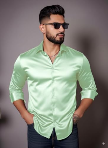 Image of IndoPrimo Men's Stylish Solid Satin Casual Shirt for Men Full Sleeve