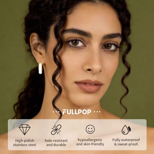 Image of Fullpop Vintage Earrings for Women, Chunky 14K Gold Plated Resin Hoop Earrings Lightweight Hollow Drop Earrings Hypoallergenic Earrings for Women Vintage Anthropologie Jewelry Gifts for Women