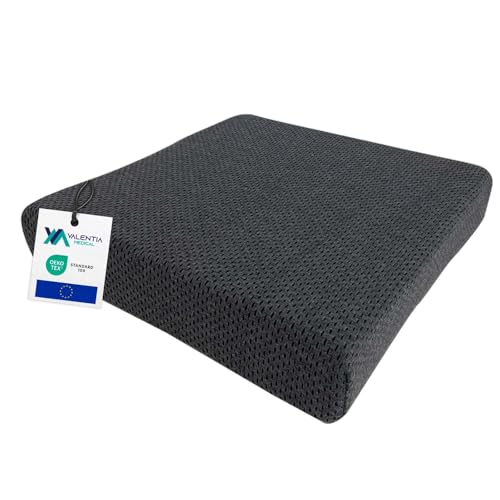 VALENTIA MEDICAL Coussin Anti Escarres Fessier Mousse HR 42x42x8 avec Memoire Forme - Coussin Coccyx, Coussin Fauteuil Roulant - Coussin Orthopédique Fessier...