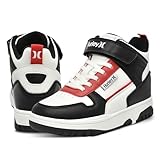 Hurley Kids' CarsonHigh-Top Sneakers with Adjustable Strap, High Top Shoes, Sturdy Padded High Cut Sneakers for Boys and Girls, Fashionable Basketball Shoes for Kids, Red, White and Black