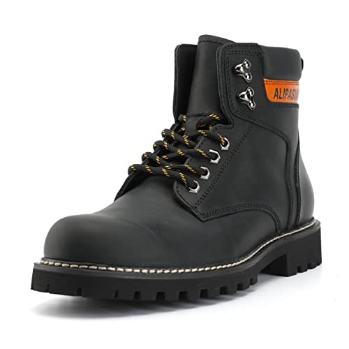 Image of Mens Soft Toe Work Leather Boots for Construction Rubber Sole Work Boots for Men