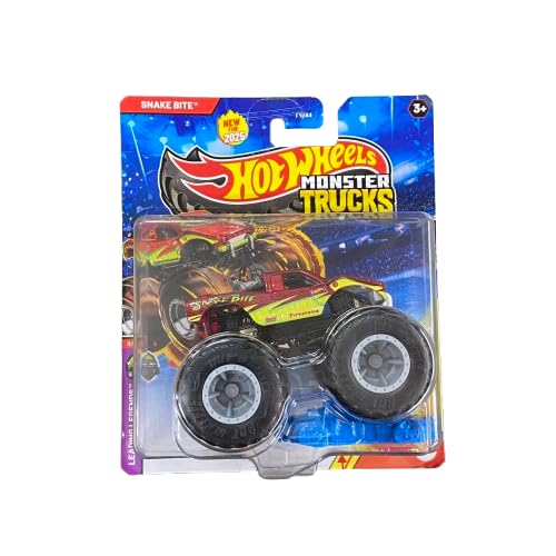 Hot Wheels Monster Trucks Snake Bite, Leading Legends 4/7, Includes Crushed Car, Diecast