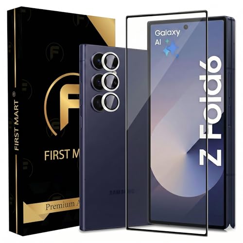 Image of FIRST MART Tempered Glass for Samsung Galaxy Z Fold 6 5G with Silver Camera Ring Guard & Installation Kit | HD Clear Edge-to-Edge Screen Protector, Scratch Resistant, Case-Friendly | Pack of 1