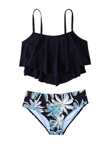 Kids Girls 2Pcs Beach Bathing Suit Spaghetti Straps Swim Tankini Top with Beach Bottom Swimsuit