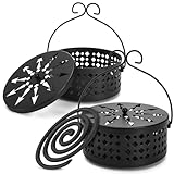 Elsjoy 2 Pack Mosquito Coil Holders, Metal Mosquito Incense Coil Burner Portable Mosquito Incense Holder with Lid and Handle for Home, Outdoor Camping