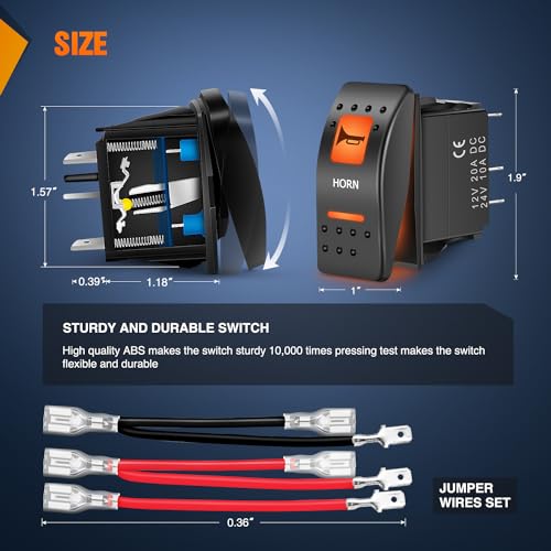 Image of Nilight UTV Horn Rocker Switch Momentary w /Orange Backlit On Off 5 PIN | SPST LED Light Bar Switches 12V 24V Toggle Compatible for Polaris RZR Can-Am ATVs UTVs Cars Trucks RVs