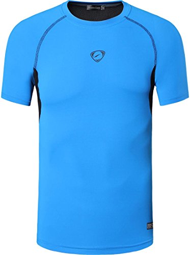 Jeansian Hombres Camiseta Deporte Delgado Tapas Men Quick-Dry T-Shirt Sport Slim Tops LSL154 Blue XL