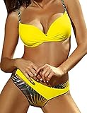 ★ DISEÑO - Traje de baño de dos piezas para mujer. Sujetador deportivo con aros, push up, incorporado, parte inferior con bloques de colores florales, que ofrece un ajuste cómodo mientras muestra su hermosa curva de espalda.