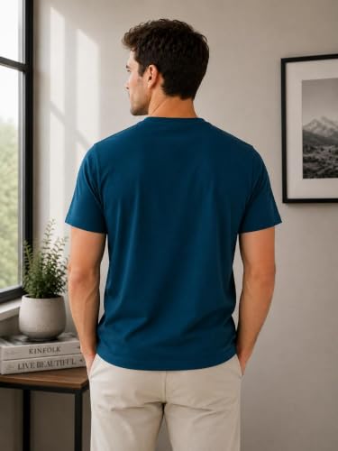 Image of BLUE FOG Summer Casual Wear Regular Fit Cotton Blend Half Sleeve Round Neck |T-Shirt for Men's(101)