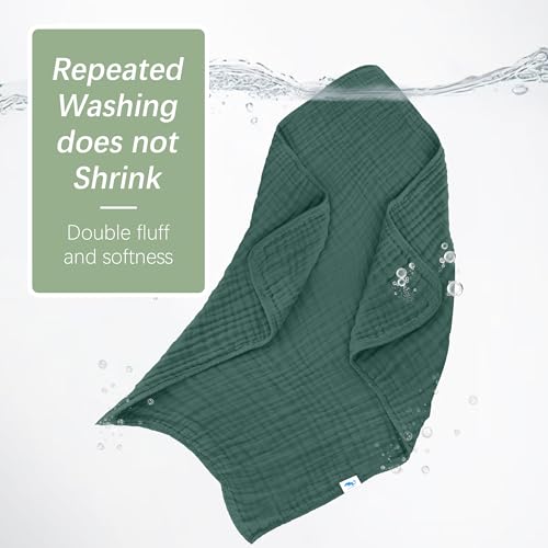 Image of SWEET DOLPHIN Muslin Baby Bath Towels Blanket - 2 Pack 100% Cotton Towel for Babies, Infants, Toddlers - 40x40Inch - Highly Absorbent, Deep Emerald