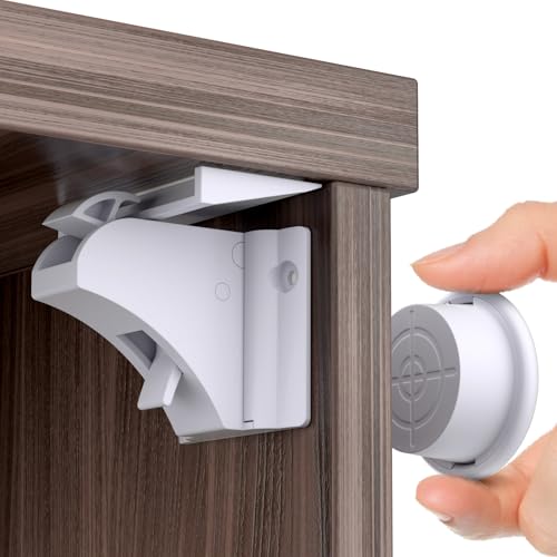 Blocca Cassetti per Bambini, Kimsky 12 Serrature + 3 Chiavi Blocco di Sicurezza Magnetico Per Bambini, Chiudi Cassetti Bambini con Adesivo Nessun Trapano Necessario, Bianca