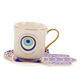 ULTECHNOVO 1Satz Kaffeetasse Set aus Keramik mit Unterteller Dekorative Evil Eye Tasse Design für Tee Milch und Wasser für Zuhause und Büro