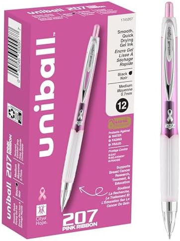 uniball™ 207 Pink Ribbon Gel Pens, Medium Point (0.7mm), Black, 12 Pack