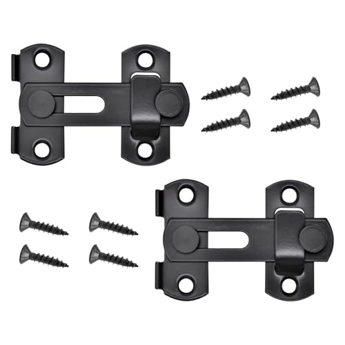 Bailinks 2 PCS Targette de Porte Coulissante en Acier Inoxydable, Verrouillage avec Vis pour Fenêtre, Placard, Jardin, Portes Intérieures,Sécurité Antivol (Noir, 3 Pouces)