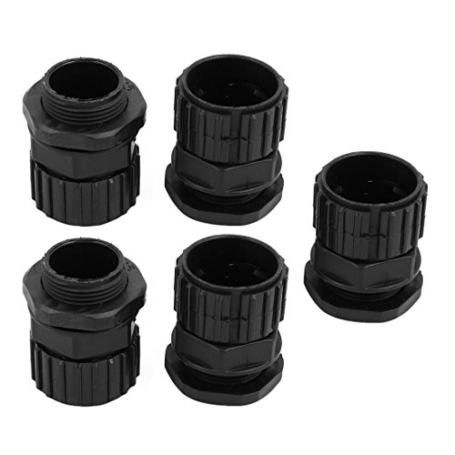 Aexit 5 Pcs Transmission 25mm ID M25x1.5mm Thread Plastic Cable Gland Anti-splashing Black