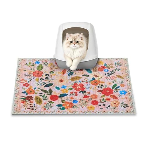 YOSEPATI Cat Litter Mat 24 x 16 Litter Box mat Upgrade Non-Slip Kitty Litter mat Traps 100% Litter Soft on Kitty Paws Easy Clean for Scatter Control Bohe cat Food mat Urine Waterproof