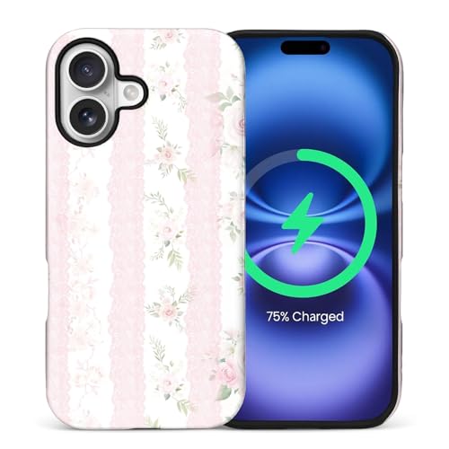 casesok for iPhone 17 Case,Compatible with MagSafe,Dual-Layer Hard Shell + Silicone Cover,Full Body Protection Shockproof Case for iPhone 17-Blushing Floral Chic Coquette
