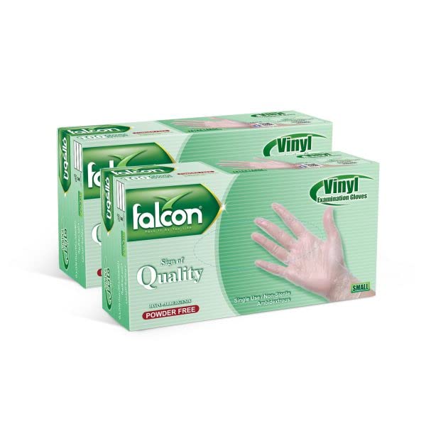 Falcon Vinyl Gloves - Clear Powder Free Small (2 Packs x 100 Pieces)