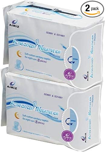 Airiz Active Oxygen and Negative Ion Soft-Cotton Sanitary Pads for Night Use (16 Pieces) - Pack of 2