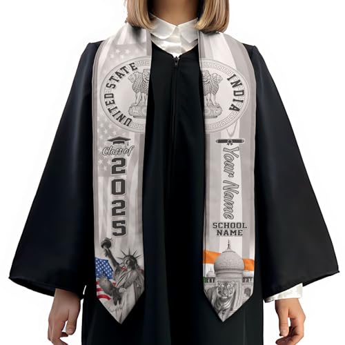MonkeyVan Custom India Graduation Sash 2025, Personalized Indian Flag Graduation Stole, India Graduation Stole Class of 2025 S365