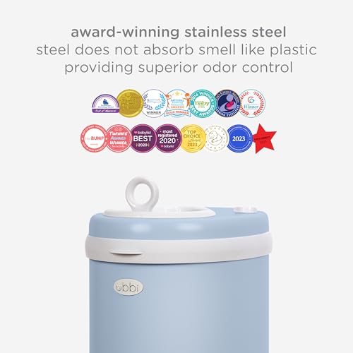 Image of Ubbi Steel Diaper Pail, Odor Locking, No Special Bag Required, Award-Winning, Registry Must-Have, Cloudy Blue