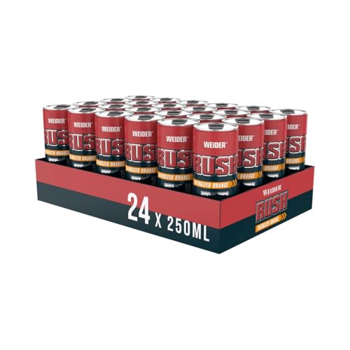 Weider RUSH Ready-to-Drink Pre-Workout Booster, Energized Orange, 250 ml x 24, mit Koffein & Arginin, Energydrink