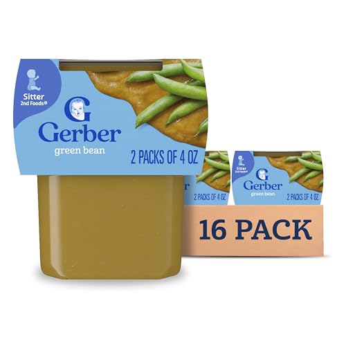 Gerber 2nd Food Baby Food Green Bean Puree, Natural & Non-GMO, 4 Ounce Tubs, 2-Pack (Pack of 8)