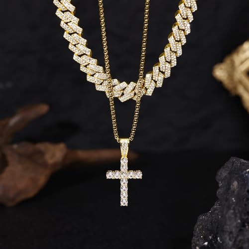Cuban Link Chain for Men Women 16"/18"/20" Iced Out Cross Pendant Necklace Diamond Chain Religious Jewelry Gift for Christmas Birthdays Parties4