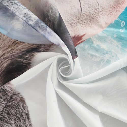 Image of TOMOZ Funny Animal Shower Curtain, Cool Raccoon Riding Shark Theme Ocean Shower Curtain for Bathroom, Fun Nautical Fabric Bath Curtain with 12 Hooks 48 x 70Inch