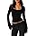 Navneet Spitzen Oberteile Damen Elegant Langarm Eckiger Ausschnitt Lace Crop Top Sexy Festival Party Outfit Y2K Schwarz S