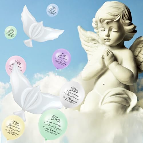 Image of Skylety 36 Pcs Memorial Balloons to Release with Dove Balloon,Macaron | Helium, Remembrance for Heavenly Birthday, Memorial Services, Release in Sky Ceremony, Forever in Hearts Messages