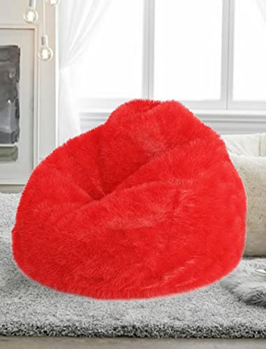 Image of Premium and Luxurious Fur Bean Bag Sofa Chair (Without Beans) Bean Bag Cover Without Beans. for Kids and Adults XXXL (Red Fur)