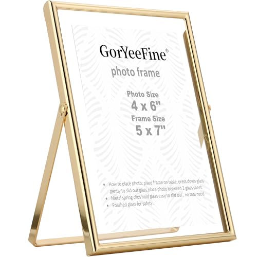 Gold 5x7 Floating Picture Frames Adjustable for (3.5x5 & 4x6) Photos Elegant Tabletop/Shelf Display Picture Frames Classy Wedding Frame Thanksgiving Christmas Gift Frame for Home & Office Decor