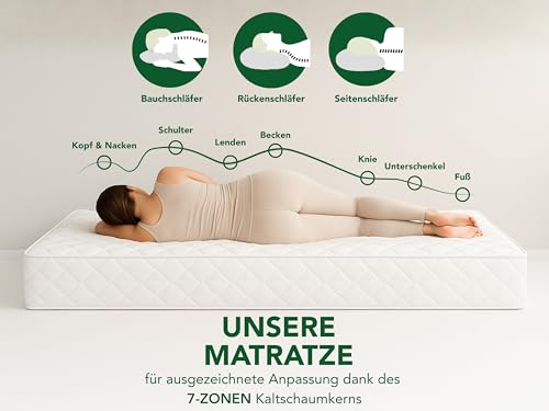 DREAMSTAR Ergo Flex Duo 7-Zonen Matratze 90x200 cm | H2&H3 | Ergonomische Kaltschaummatratze |...