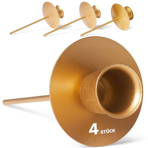 Novaliv 4X Stabkerzenhalter Weihnachtskranz Gold Kerzenpick...