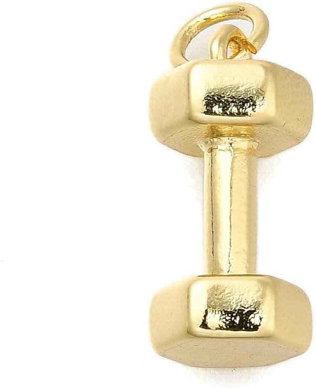 KitBeads 10Pcs Gold Plated Dumbbell Charms Gym Kettlebell Barbell Sport Weight Charms for Jewelry Making Bracelets Necklaces Earrings