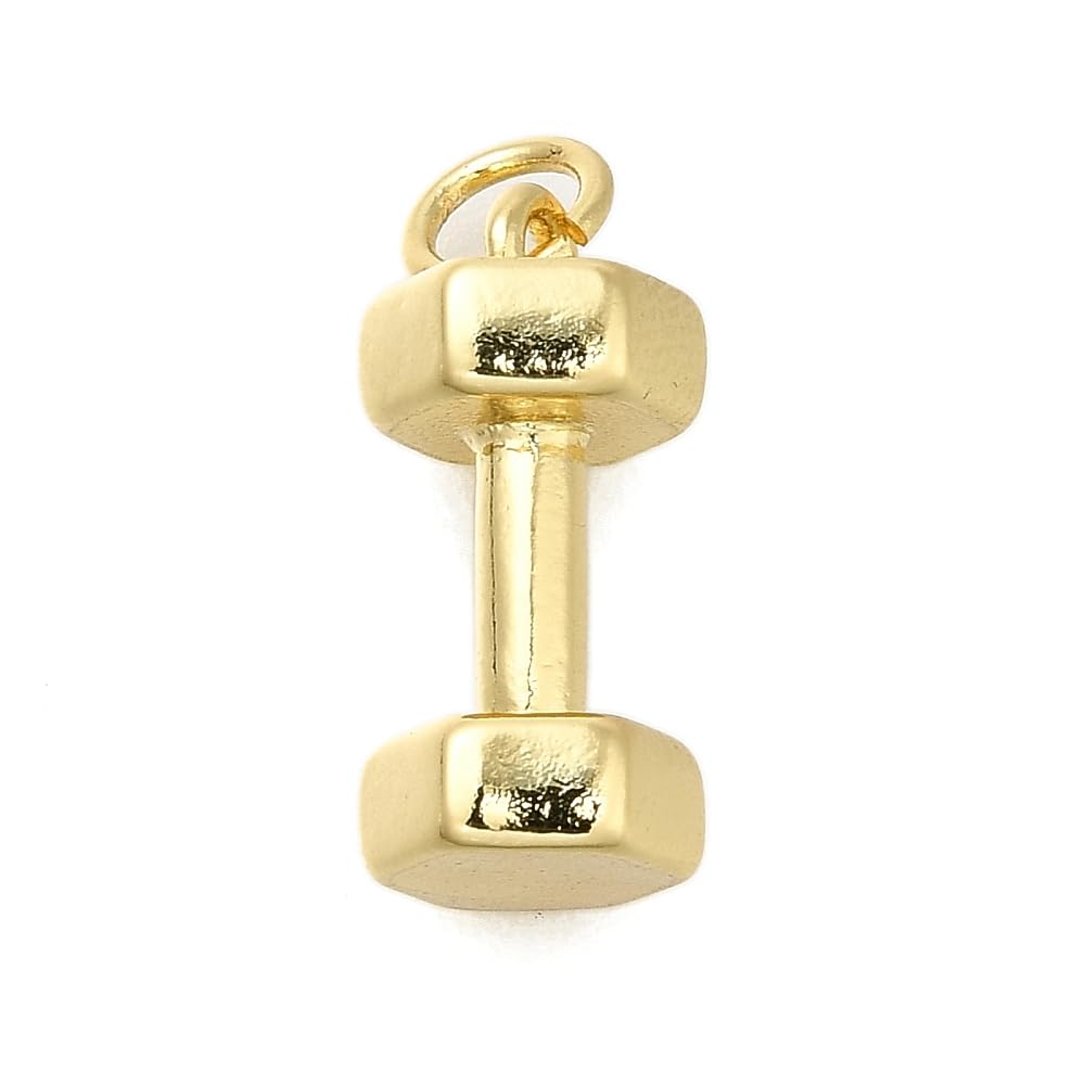 KitBeads 10Pcs Gold Plated Dumbbell Charms Gym Kettlebell Barbell Sport Weight Charms for Jewelry Making Bracelets Necklaces Earrings