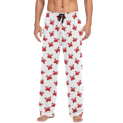 Men’s Red Crabs Pajama Pants with Pockets, Comfortable Lounge Sleep Bottoms#161
