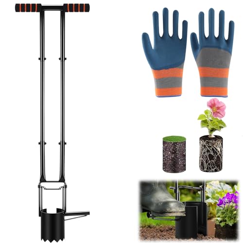 Kensbro Planteur de Bulbes de 95 cm avec Gants, Profondeur de 11.9 cm, Aide à la Plantation avec Bord en Dents de Scie, Aérateur d'ampoule pour Tulipes, Jonquilles, Oignons, Pommes de Terre, Tomates