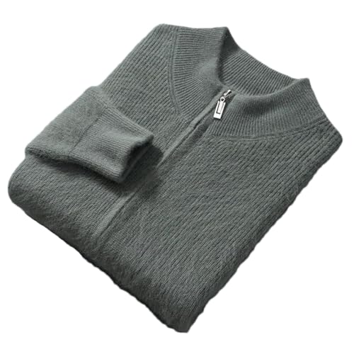 Men’S Thick Cashmere Knitted Cardigan O-Neck Stand Collar Long Sleeve Full Zip Warm Casual Sweater Top