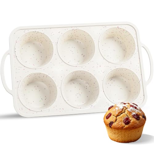 AOTASO Jumbo Muffin Pan with Metal Frame Nonstick 6 Cup Extra Large Silicone Cupcake Pan for Baking Deep Jumbo Muffin Tray for Egg Bites Muffins Confetti Color Cream Gifts for Mom Home Baker1 Pc