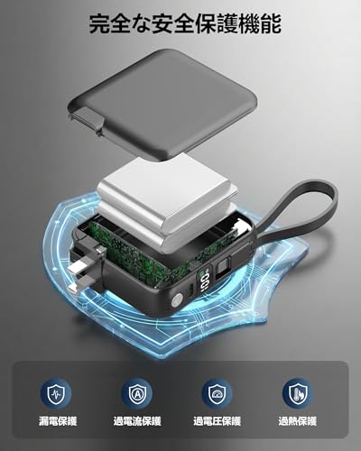 モバイルバッテリー 40000mAh 大容量 22.5W PD3.0双方向急速充電 Type-C&Lightningケーブル集成 ノートPC/小型家電/スマホ/タブレット同時充電可能 高精細スマート液晶ディスプレイ コンパクト軽量設計 多重安全保護 アウトドア/キャンプ/出張/停電対策 PSE認証済
