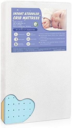 Premium Foam Crib Mattress, 2-Stage Hypoallergenic Toddler Mattress, CertiPUR-US Firm Support for Infant with Cooling Gel, Waterproof & Washable Removable Tencel Cover, 52x27.5x4.7
