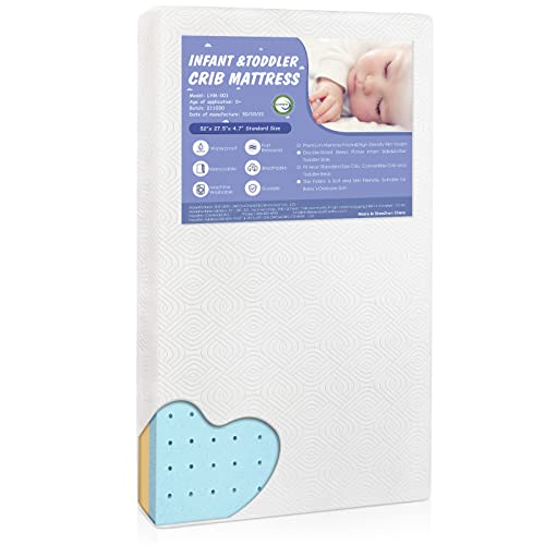 Premium Foam Crib Mattress, 2-Stage Hypoallergenic Toddler Mattress, Certipur-Us Firm Support For Infant With Cooling Gel, Waterproof & Washable Removable Tencel Cover, 52X27.5X4.7 #TOP2