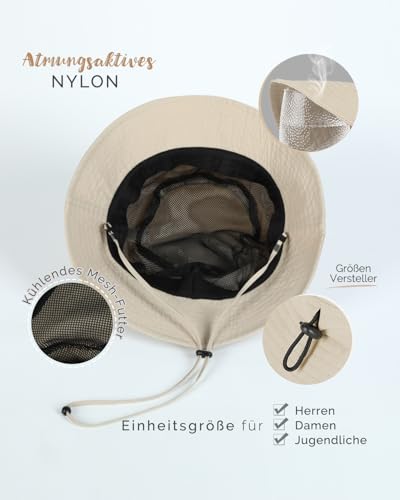 Creekstone Regenhut Damen Wasserdicht, Herren Bucket Hat Eimerhut, Sonnenhut UV Schutz, UPF50 Outdoor Faltbar Wandern Fischerhut (DE/NL/SE/PL, Alphanumerisch, Einheitsgröße, Beige)