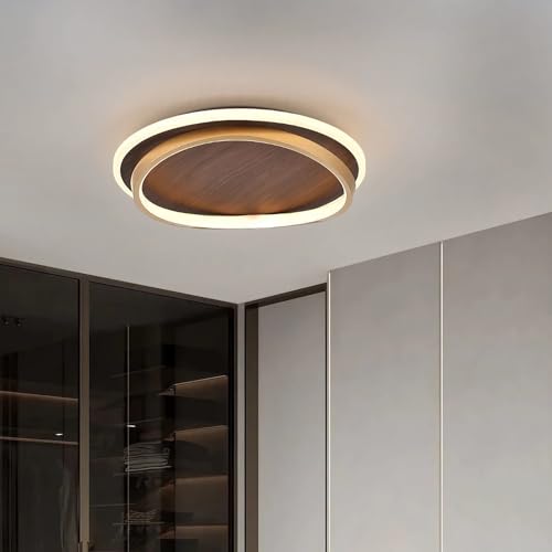 Plafonnier LED dimmable rond 47cm or et noyer avec télécommande