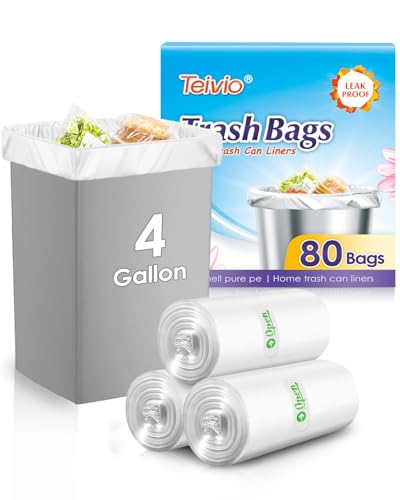 Image of Teivio 4 Gallon 80 Counts Small Trash Bags Garbage Bags, Bathroom Trash Can Bin Liners, Small Plastic Bags for home office kitchen, fit 12-15 Liter, 3,3.5,4.5 Gal, Clear