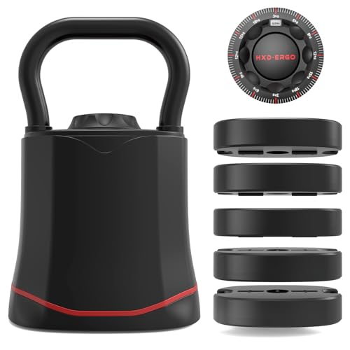 HXD-ERGO Adjustable Kettlebell Set 6 in 1, 3-18kg Solid Aluminum Kettle Bells with Handle, Space Saving Safety Locking Systerm for Home Gym Fitness Weight Lifting Strength Training (Black)