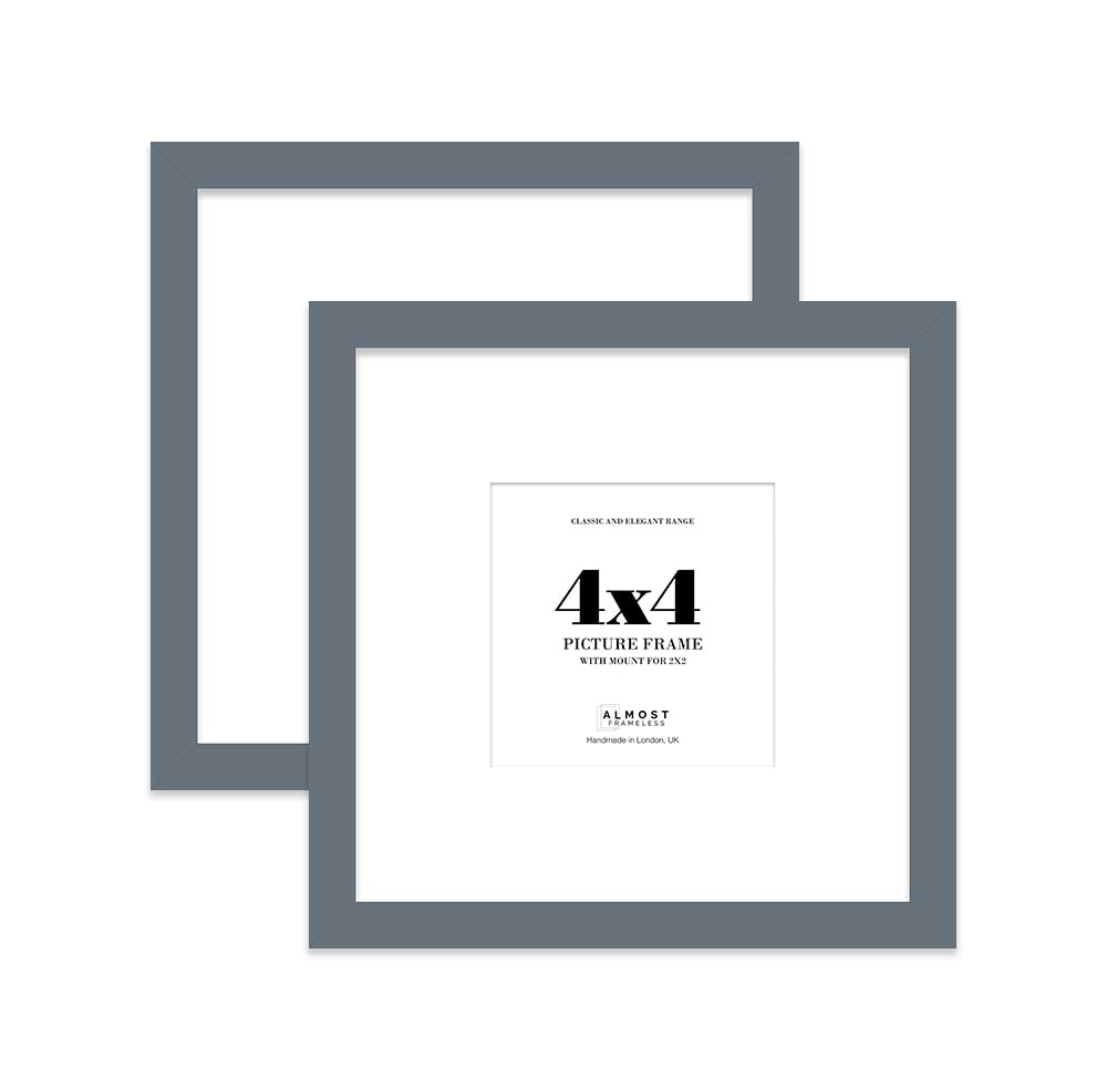 4x4 Grey Picture Frame with Mount for 2x2 Photos, Prints - Modern Square Wall Frame, Set of 2