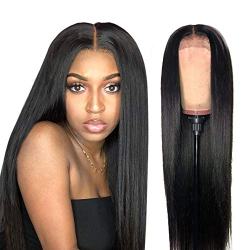 YAEONS Straight Lace Front Wigs 34inch Virgin Human Hair lace Front Wigs with Baby Hair Pre Plucked Natural Hairline Wigs 150% density Natural Color